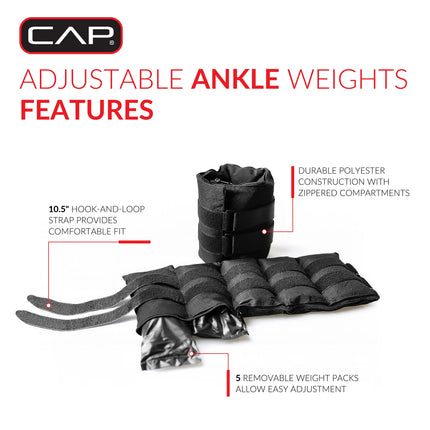 Barbell 20 Lb. Adjustable Ankle Weights, (10Lb X 2)