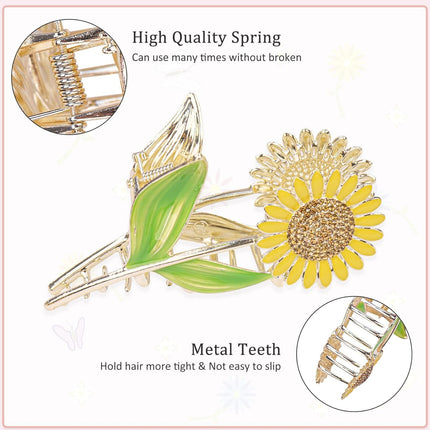3 Pcs Metal Flower Claw Clip Set - Rose, Daisy, and Sunflower Large Hair Clips for Strong Hold on Women'S Thick Hair