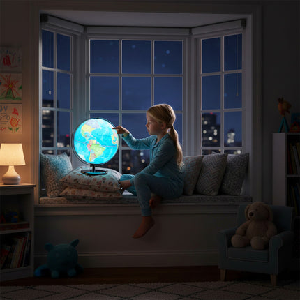 13 Inch Illuminated World Globe 720° Rotating Map with LED Light