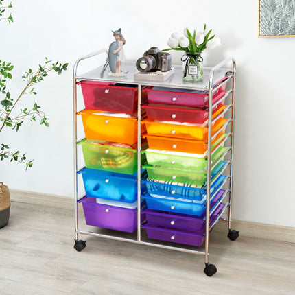 15-Drawer Utility Rolling Cart with Drawers Multi-Use Storage