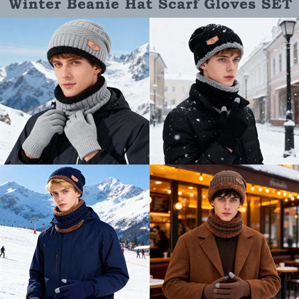 Men'S Winter Beanie Hat Scarf and Touch Screen Gloves Set for Women,Brown