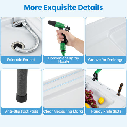 2 in 1 Folding Fish Cleaning Table with Sink and Faucet for Patio BBQ