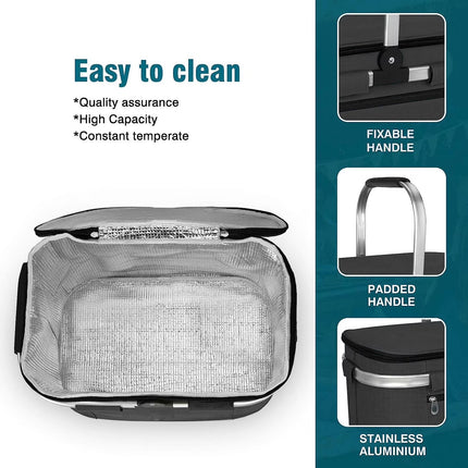 MUZOOY Insulated Cooler Bag Picnic Basket,Leakproof Collapsible Portable Cooler， Premium Folding Basket, Foldable Insulated Basket