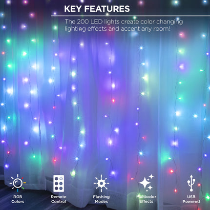 200-Count Multicolor Cascading Curtain String Lights, Usb-Powered, 7 Ft X 6.2 Ft, with Remote, Indoor Use