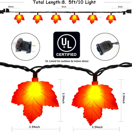 Fall Decor Maples Leaf String Lights, 8.5FT LED Maple Leaf Lights with 10 3D Maple Light, Plug in Fall Decorations for Indoor Outdoor Thanksgiving Christmas Halloween Harvest-Orange
