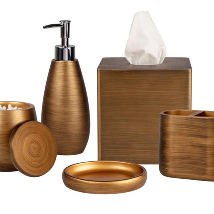 Urban Oasis Bath Accessory 5Pc Set (Designed by Taniya Nayak): Cotton Ball Jar, Soap Dish, Lotion Pump, Toothbrush Holder & Boutique Tissue Box Cover