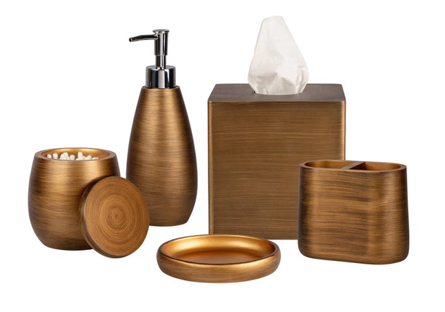 Urban Oasis Bath Accessory 5Pc Set (Designed by Taniya Nayak): Cotton Ball Jar, Soap Dish, Lotion Pump, Toothbrush Holder & Boutique Tissue Box Cover