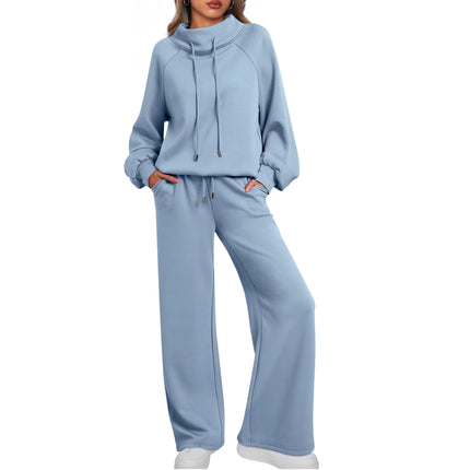 2 Piece Outfits Women Sweatsuits Drawstring Sweatshirt Lounge Sets 2025 Fall Wide Leg Sweatpants Tracksuit with Pockets