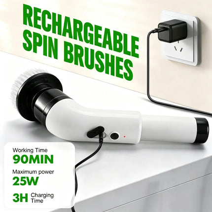 Electric Spin Scrubber Cordless - 500RPM Power Scrubber for Shower Cleaning, Bathroom Scrub Brush with 7 Replaceable Brush Heads & Extendable Handle, 2-Speed Electric Cleaner
