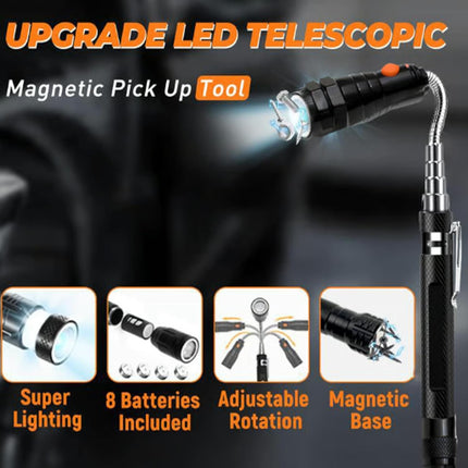 Telescoping Magnetic Pickup Tool, 360° Swivel Extensible Magnet with Flashlight