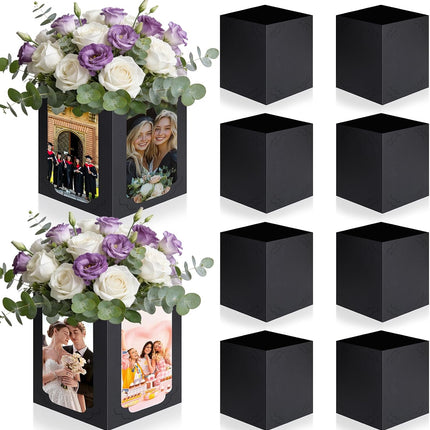 10 Pieces Picture Centerpieces for Table Graduation Box Table Centerpieces 6/7 Inch Photo Display Box for Congrats Grad Wedding Graduation Birthday Party Decoration (Black)