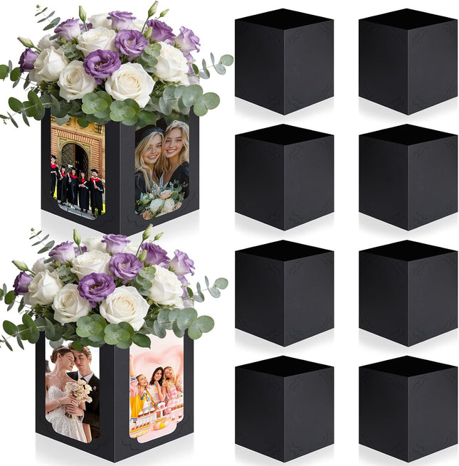 10 Pieces Picture Centerpieces for Table Graduation Box Table Centerpieces 6/7 Inch Photo Display Box for Congrats Grad Wedding Graduation Birthday Party Decoration (Black)