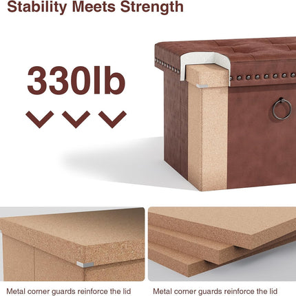 Ottoman Faux Leather Storage Ottoman Bench, Rectangular Storage Ottoman for Bedroom End of Bed, Brown Leather Footrest Ottoman with Toy Blanket Storage 16" D X 12" W X 12" H (Small)