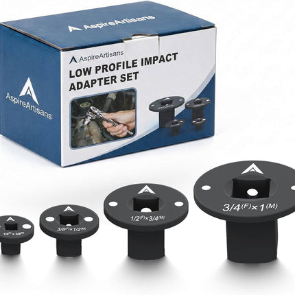 Automotive Repair Tool Bundle: 4-Piece Low Profile Magnetic Impact Socket Adapter Set (1/4" to 1" Cr-Mo Steel) & 2-Piece Suspension Tool Set (Strut Spreader & Lower Control Arm Prying Tool for FWD)