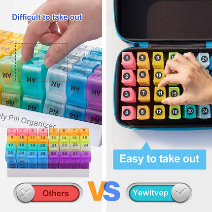 Monthly Pill Organizer 4 Times a Day, Pill Box Organizer with 32 Daily Compartments, 30 Day Pill Organizer 4X a Day Pill Holder with Hard Shell Travel Case with Weekly Pill Bag 4 Times a Day