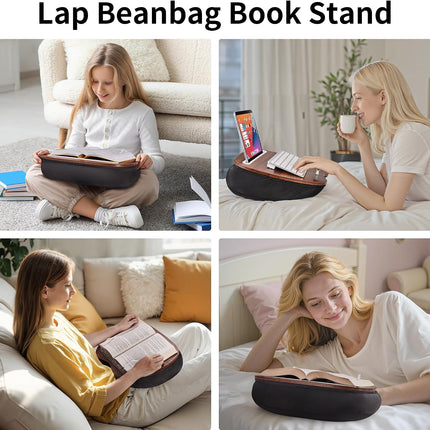 Lap Beanbag Book Stand, Hands Free Reading Support, Muted Gray