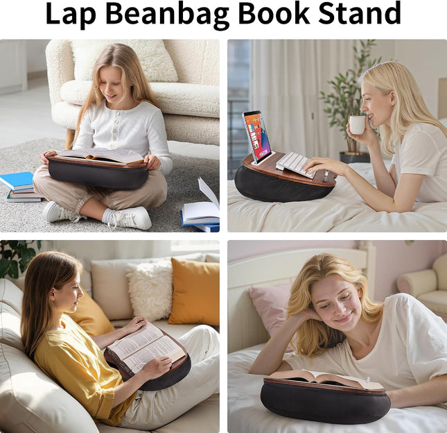 Lap Beanbag Book Stand, Hands Free Reading Support, Muted Gray