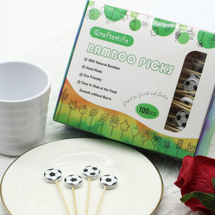 100Pcs Soccer Cocktail Picks 5" Soccer Decor Toothpicks Sticks Skewers for Appetizer Charcuterie Accessories, World Cup 2026 Champions League Sports Catered Event Birthday Themed Party Decorations