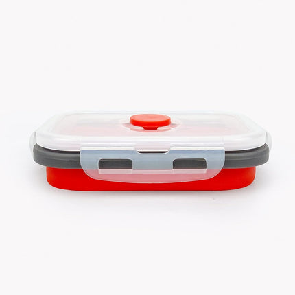 3Piece Collapsible Food Storage Containers with Lids, Silicone Lunch Container, Microwave & Freezer Safe, Space Saving for Kitchen Cabinet and Camping Backpack,(Red Gray)