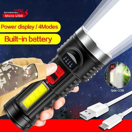 LED Flashlight Torch Rechargeable Work Light Built-In Battery