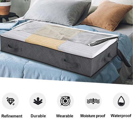 under Bed Storage Bags with Zips, 90L Underbed Storage Containers, Foldable Clothes Storage Organizers for Duvets, Comforters, Bedding, Blankets, Quilts, 4 Pack Gray