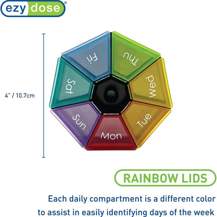 Weekly (7-Day) Pill Organizer, Medicine Planner, Rainbow/Black