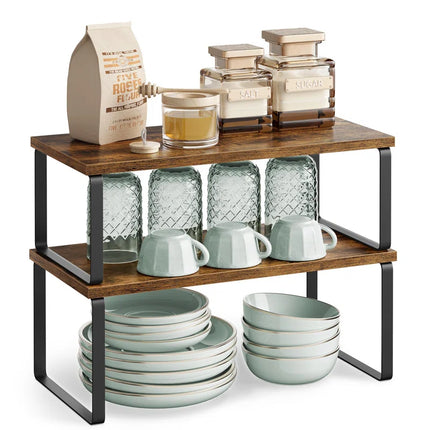 2-Pack Stackable Expandable Cabinet Shelf Organizers, Kitchen Counter Storage Riser & Spice Rack for Pantry and Cupboard