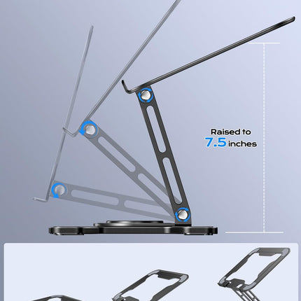 360° Rotating Laptop Stand for Desk, Metal Foldable Laptop Riser,Black