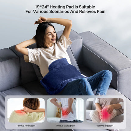 Extra Large Heating Pad for Shoulders Neck and Back, 9 Temperature Settings, Fsa Hsa Eligible, 19"X 24"，Birthday Mothers Day Gifts for Women Men, Blue