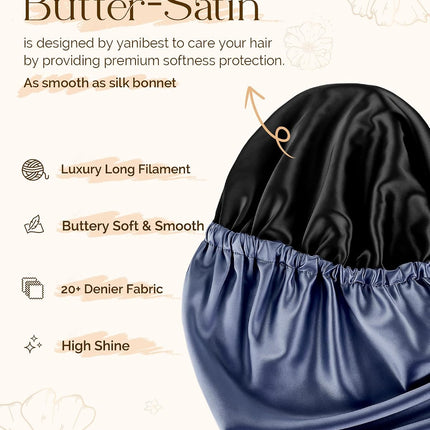 Adjustable Satin Sleep Bonnet, Double Layer Extra Long Hair Bonnet