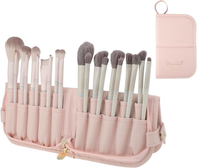 Travel Makeup Brush Case, Stand-Up Portable Makeup Brush Holder Pink