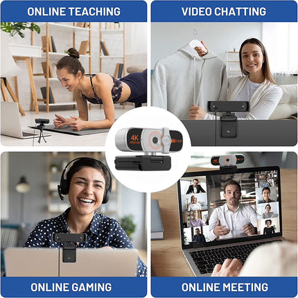 4K Webcam, Auto-Zoom,With Remote Control,Privacy Cover, White Balance, Webcam with Microphone, Plug & Play, 4K Web Camera for Pc/Laptop/Desktop, Video Calling,Conferencing