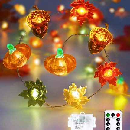 Fall Decor 3D Pumpkin Acorn Maple Leaf Fairy Lights Battery Operated Remote
