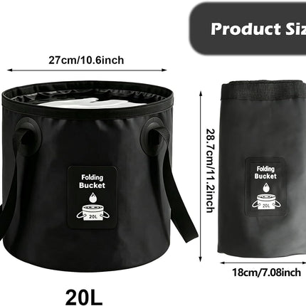 Collapsible Bucket with Handle, Lightweight Folding Water Container, Portable Collapsible Bucket for Fishing, Camping, Hiking, Backpacking, Outdoor Survival, Car Washing Black 20L