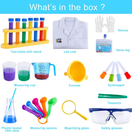 Kids Science Experiment Kit with Lab Coat Scientist Costume Dress up and Role Play Toys Gift for Boys Girls Kids Age 6+ Christmas Birthday Party