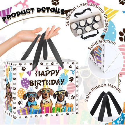 Large Dog Birthday Gift Bag Set with Tissue Paper and Greeting Card Dachshund Dogs Happy Birthday Bag Dachshund Doggy Puppy Dog Pet Paw Gift Wrapping Paper with Handles for Girl Boy Kids Men Women