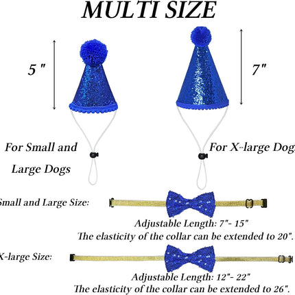 Dog Birthday Decorations, Multi Sizes Dog Birthday Hat with Numbers Bandana Bow Tie It’S My Bday Mother Puppers Banner for Small Medium Dogs Pets (Blue, Small)
