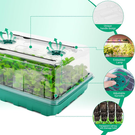 192 Cell Seed Starter Tray with Grow Light, Seed Starter Kit with Adjustable Humidity Dome, Seed Starting Trays Plant Starter Kit for Seeds Growing Starting, Indoor Gardening, Greenhouse