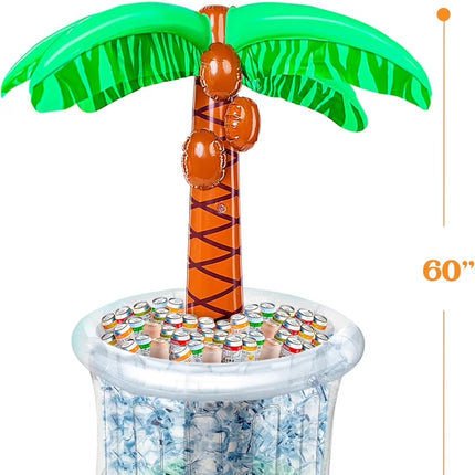 60" Inflatable Palm Tree Ice Chest Cooler,Luau Party Decorations,Summer Outdoor Drink Cooler with Drink Holder