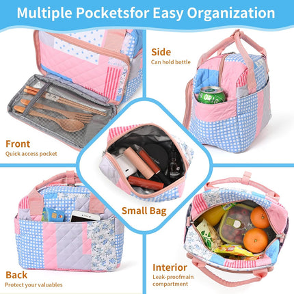 Quilted Lunch Bag Set and Floral Quilted Tote Bag(Pinkpatch)