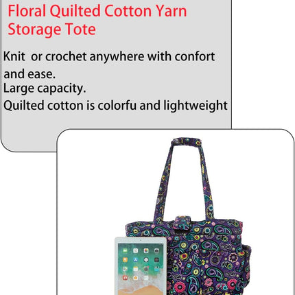 Knitting Quilted Tote Bag W/6 Pockets, Multifunctional Yarn Organizer and Teachers Nurses Crochet Lovers