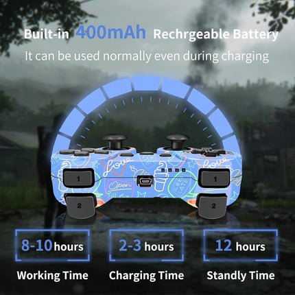 Controller, Wireless Controller, Game Controller Compatible for Play3 Remote with Charger and Thumb Gripss