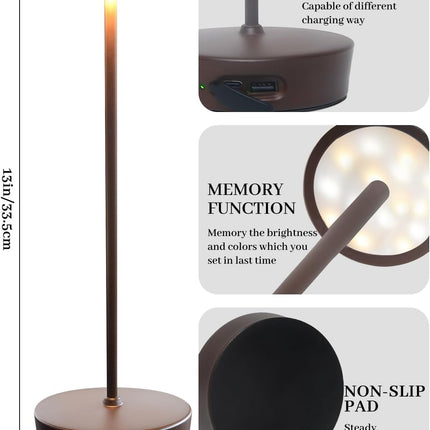 2 Packs Cordless Rechargeable Table Lamp 7200Mah Portable Touch Control LED Dimmable Rechargeable Table Lamp for Bedroom Reading(2 Packs Brown)
