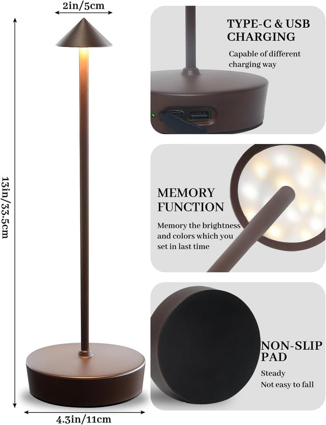 2 Packs Cordless Rechargeable Table Lamp 7200Mah Portable Touch Control LED Dimmable Rechargeable Table Lamp for Bedroom Reading(2 Packs Brown)