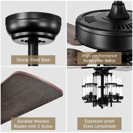 50 Inch Noiseless Ceiling Fan Light with Explosion-Proof Glass Lampshades