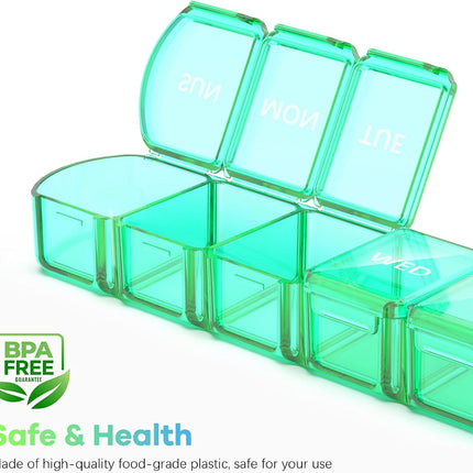 Extra Large Pill Organizer 2 Pack, XL Pill Box 7 Day, Weekly Pill Case with Large Capacity, Jumbo Organizer, BPA Free (Blue+Green)