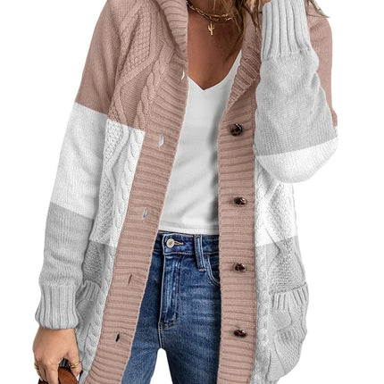 Hooded Cardigan Sweaters for Women Long Sleeve Button down Knit Sweater Coat Outwear with Pockets