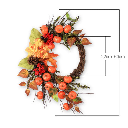 24" Length Fall Wreath Fall Decoration Autumn Decor Door Wreath with Mini Pumpkins for Autumn Harvest Halloween Thanksgiving