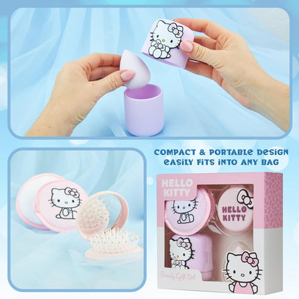 Beauty Accessories Set for Women Teens, Folding Hair Brush with Mirror, Makeup Sponge Holder, Makeup Remover Pads, Kawaii Gifts for Women, Wife, Girlfriend