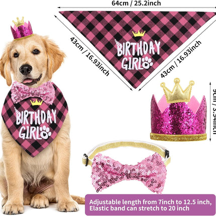 Dog Birthday Party Supplies, Dog Birthday Hat Bandana Scarf with Cute Bow Tie, Flag, Balloons for Small Medium Dogs Pets, Doggie Party Supplies Decorations